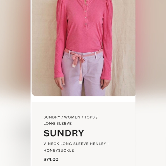 Sundry By "Anthropologie" Fuchsia Puff Long Sleeve Ruffle Henley Top - Picture 7 of 7